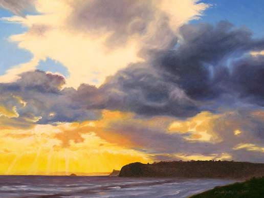 Cloudscape Over Saint Claire - New Zealand Landscape Oil Painting by Michael Hodgkin
