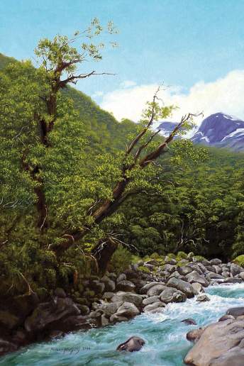 Creek Near Milford Sound - New Zealand Landscape Oil Painting by Michael Hodgkins--