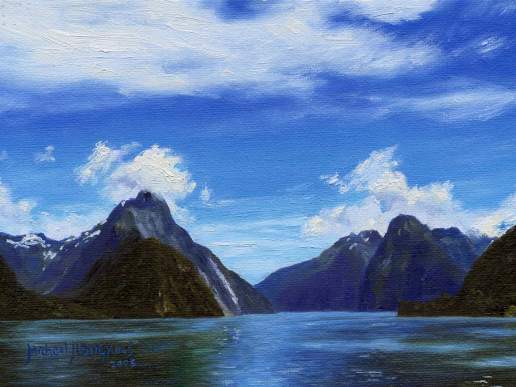 Milford Sound - New Zealand Landscape Oil Painting by Michael Hodgkins