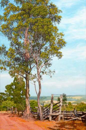 Stockyard on Crowd Wheatley Road - Australian Landscape Oil Painting by Michael Hodgkins