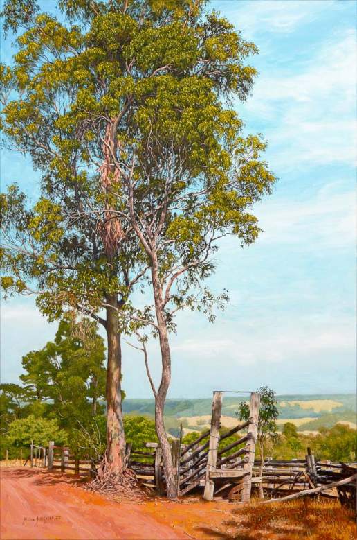Stockyard on Crowd Wheatley Road - Australian Landscape Oil Painting by Michael Hodgkins