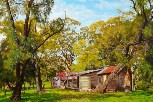 Uncle Vern's Camp Australian Landscape Oil Painting by Michael Hodgkins