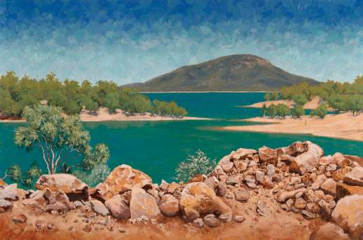 Lake Dalrymple Above Burdekin Falls Dam - Australian Landscape Oil Painting by Michael Hodgkins