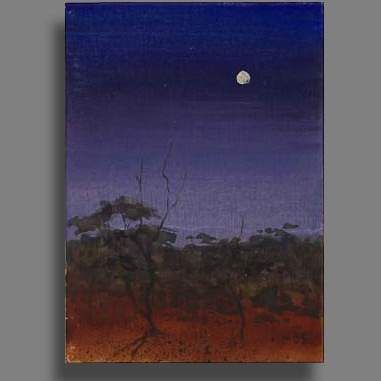 Moonlight Mulga 7 - Australian Landscape Gouache Painting by Michael Hodgkins