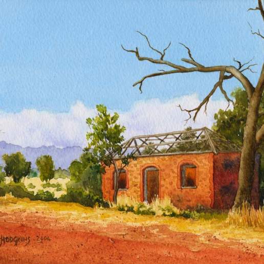 Roofless Cottage - Australian Landscape Watercolour Painting by Michael Hodgkins